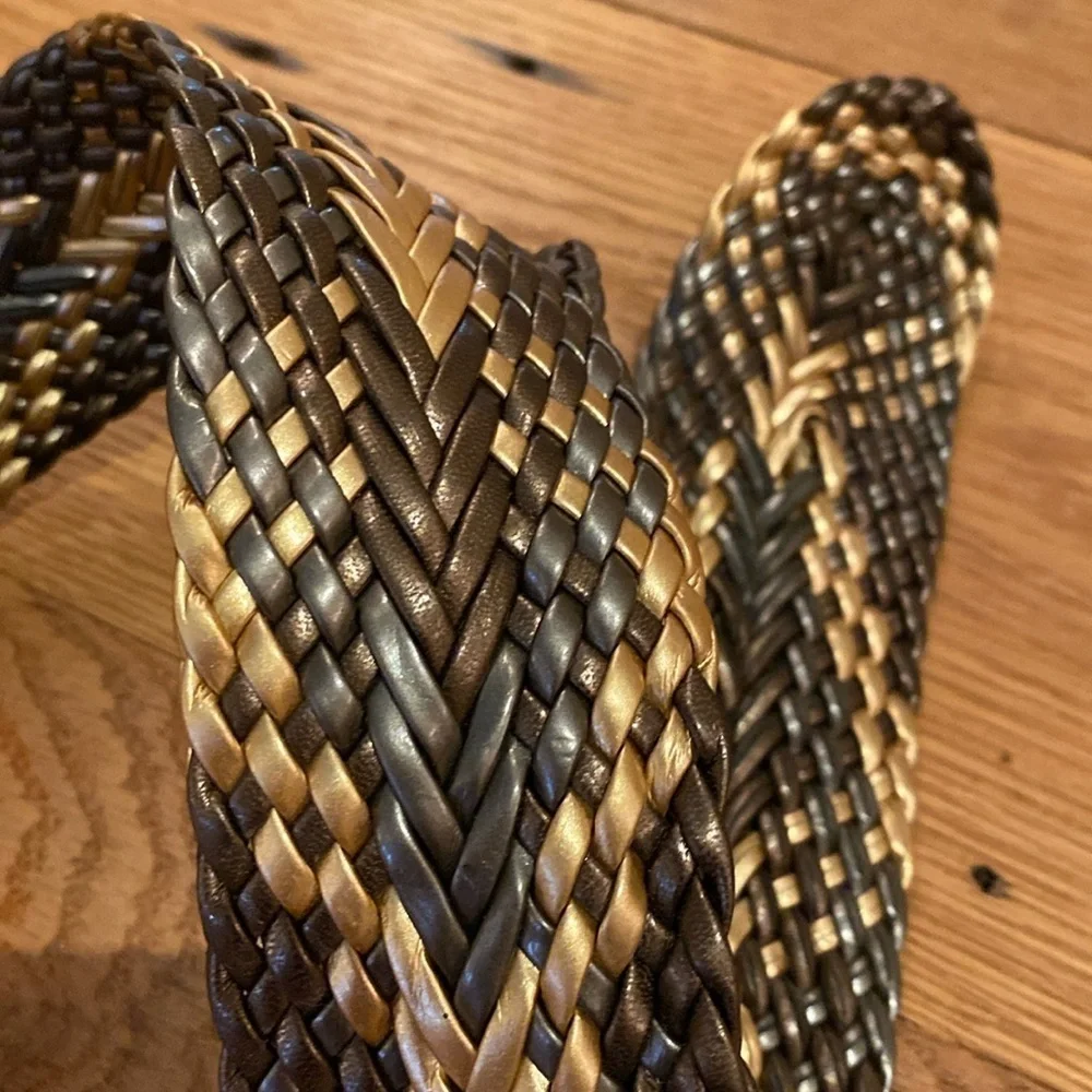 Amanda Smith Metallic Bronze Pewter Gold Snakeskin Effect Woven Wise Belt XL